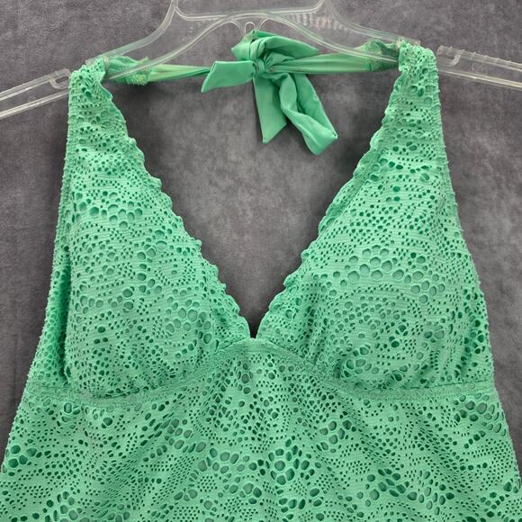 103. Mossimo Green Eyelet Halter Padded Swimwear Tankini Tank Top Medium M - Picture 3 of 6